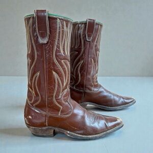 1960s • Western Flame-Stitch Cowboy Boots • Men’s 12 B Vintage